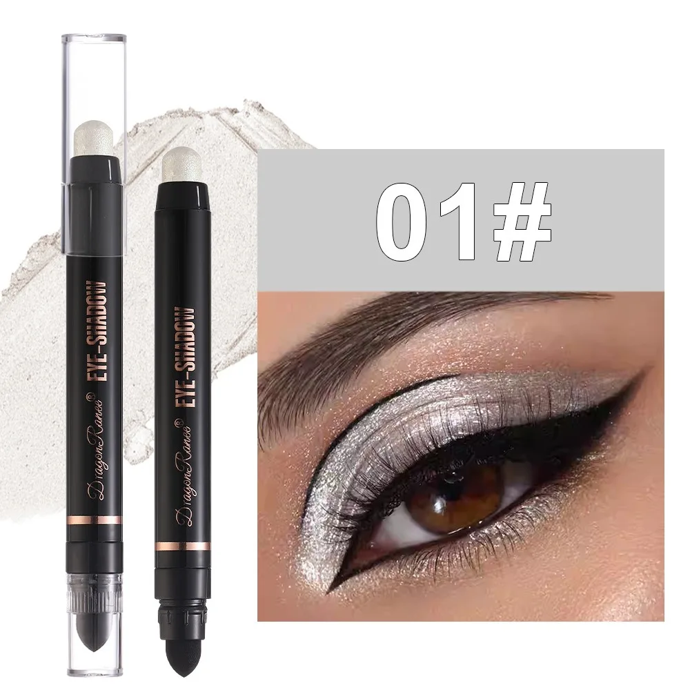 High Quality 12 Colors Eyeshadow Stick Double Head Bling Smoky Eyeshadow Pearlescent Eye-shadow Glitter Pencil Women