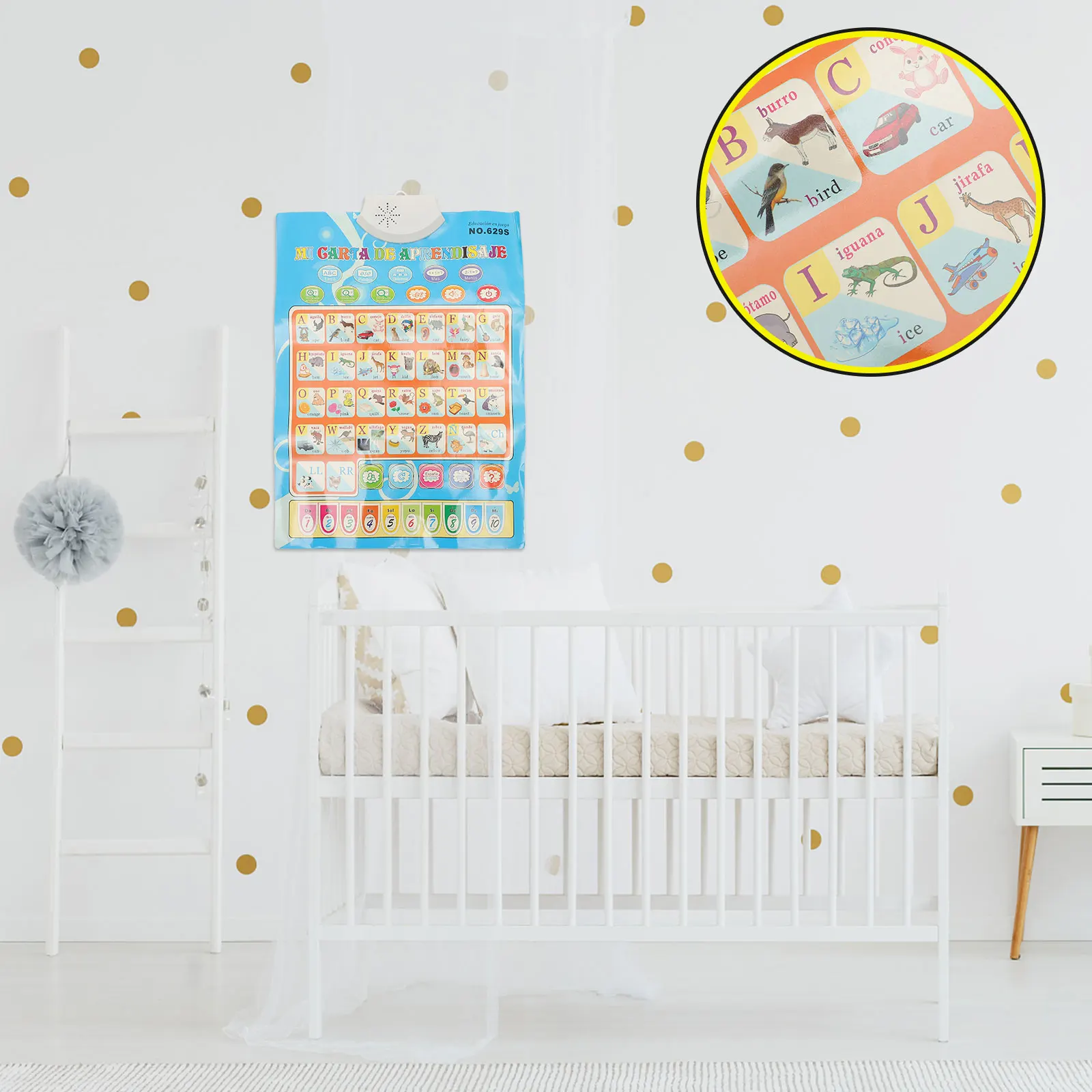 Tweetalige geluidswandkaart Waterdicht Kinderen leren voor kinderdagverblijf Speelkamer Spaans Engels Praten Poster Elektronisch educatief