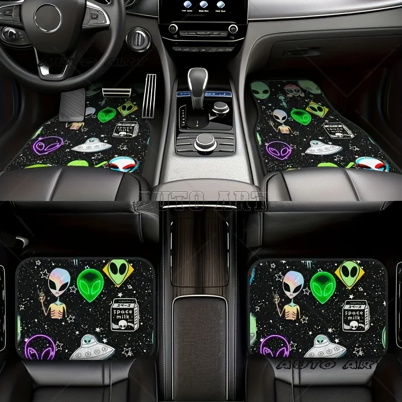 4pcs Alien Pattern Car Floor Mats Car Floor Mat Set of Clean Car Floor Mat Accessory Suitable for All Seasons