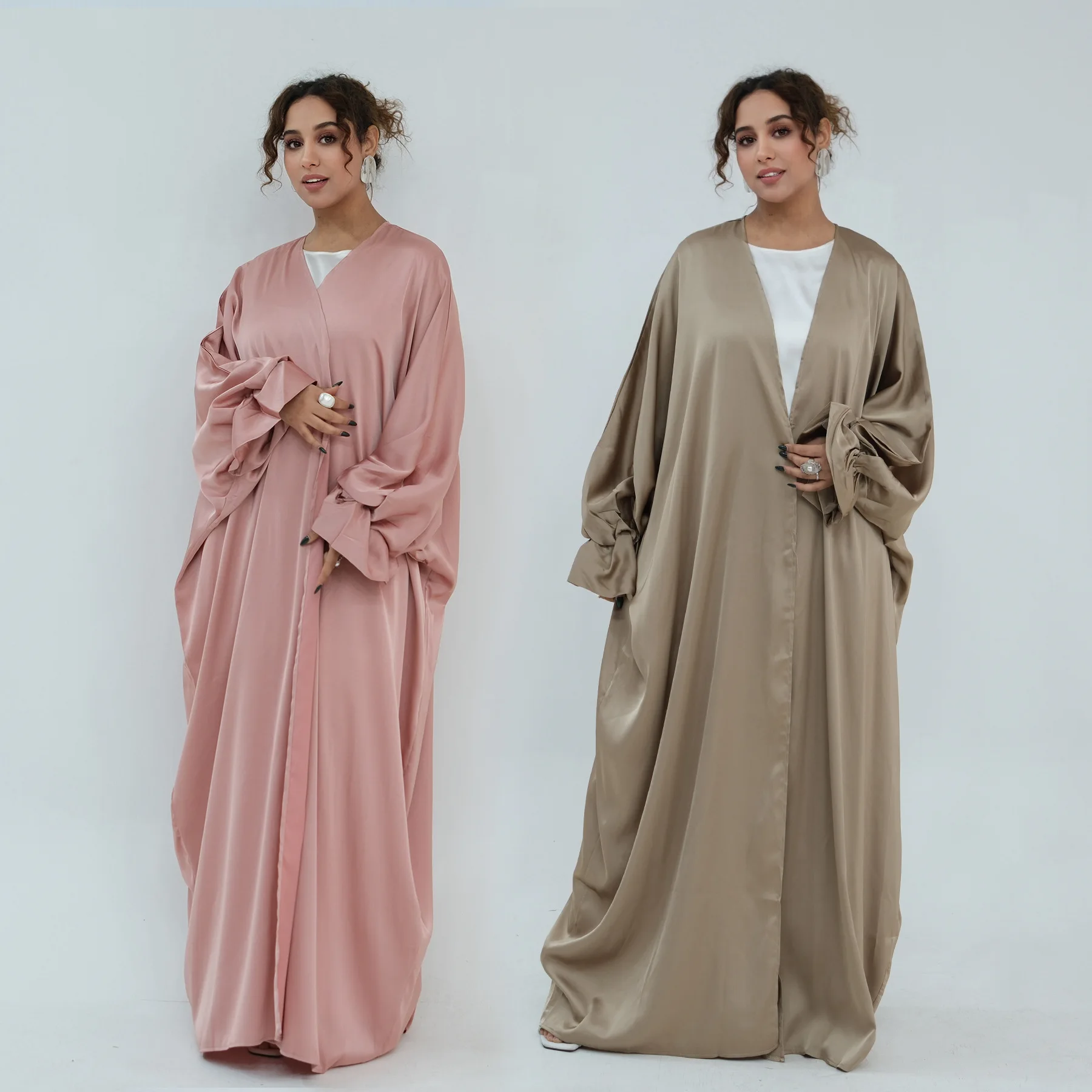 

Атласная абайя для Рамадана, дубайский кафтан, женское мусульманское платье, кебайя на Ид, турецкий халат, кимоно, кардиган, исламская джалабия, женские платья, абайи