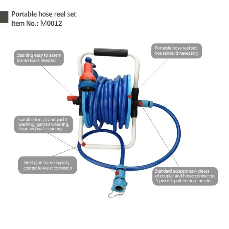 15M Multipurpose High Pressure Retractable Portable Garden Water Hose Reel Cart Set Hose Reel Set