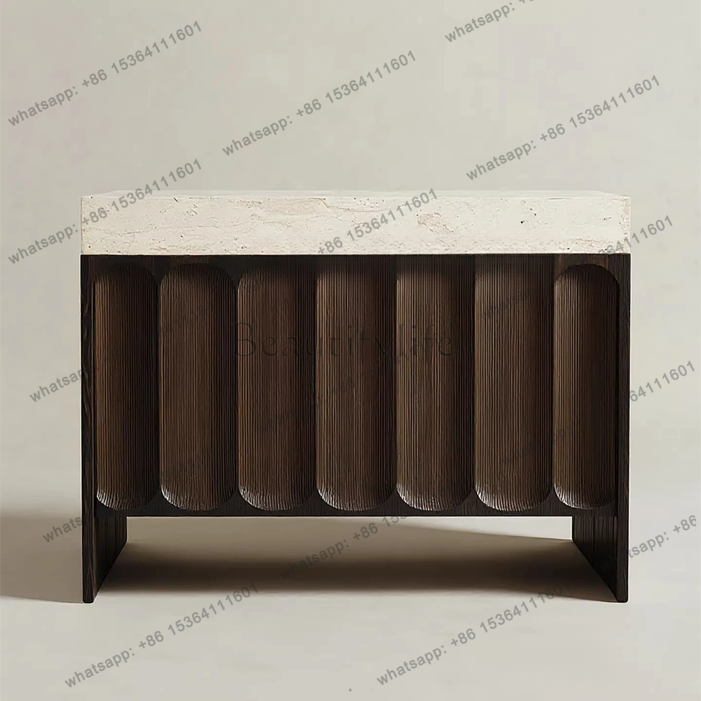 

Medieval simple luxury travertine door cabinet creative wooden storage wabi-sabi wind foyer cabinet