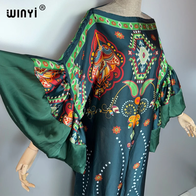 WINYI elegante soffio (ed) maniche abito da sera abaya dubai lusso femminile allentato stampa caftano donna musulmana abbigliamento abito da spiaggia