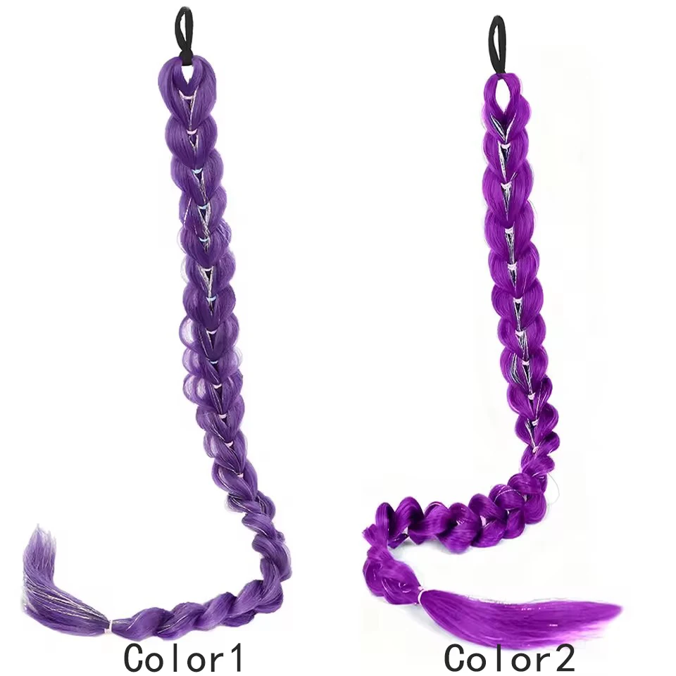 Peluca trenzada sintética morada extra larga de 32 pulgadas, brillo metálico, disfraz de Navidad para niños, colección Rumi 3