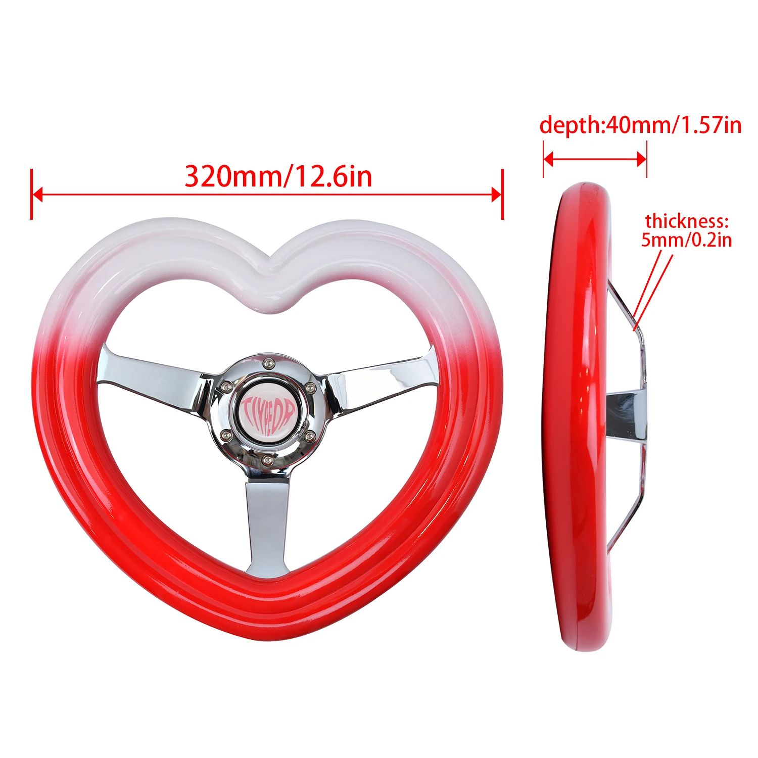 TIYPEOR Volante per auto universale a forma di cuore da 320 mm, profondità 40 mm, con staffa senza fori