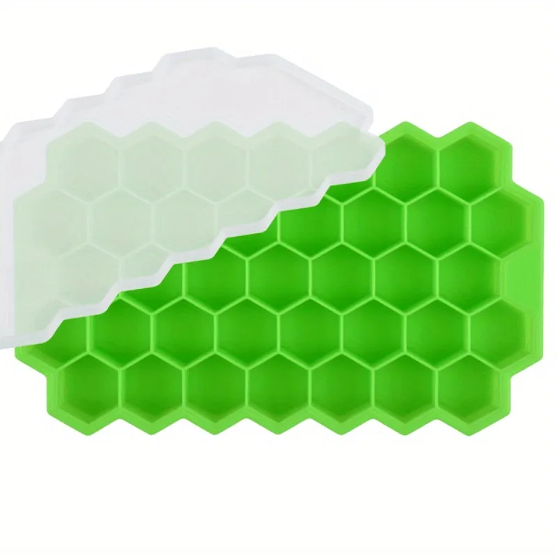 Hexagonal Silicone Ice Cube Tray - Green Honeycomb Design, Easy to Clean, Durable Ice Mold for Home Kitchen Use