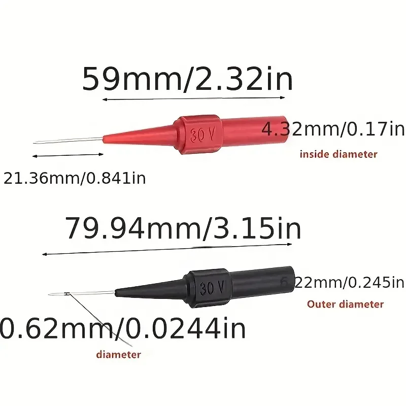 30V Car Tip Probes Diagnostic Tools Auto Multimeter Test Leads Extention Back Piercing Needle Tip Probes Mechanical Tools