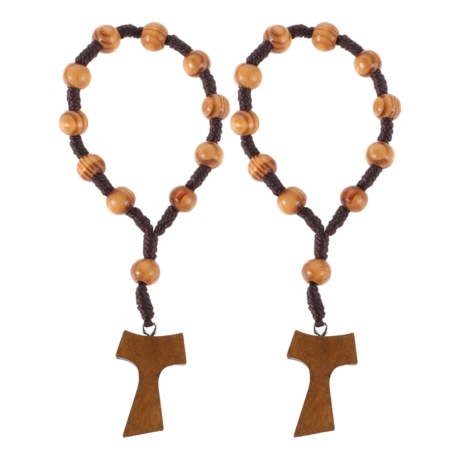

2pcs Wooden Prayer Beads Bracelet Natural Wood Grain Cross Design Comfortable Fit For Men Women Lightweight Rosary Wrist