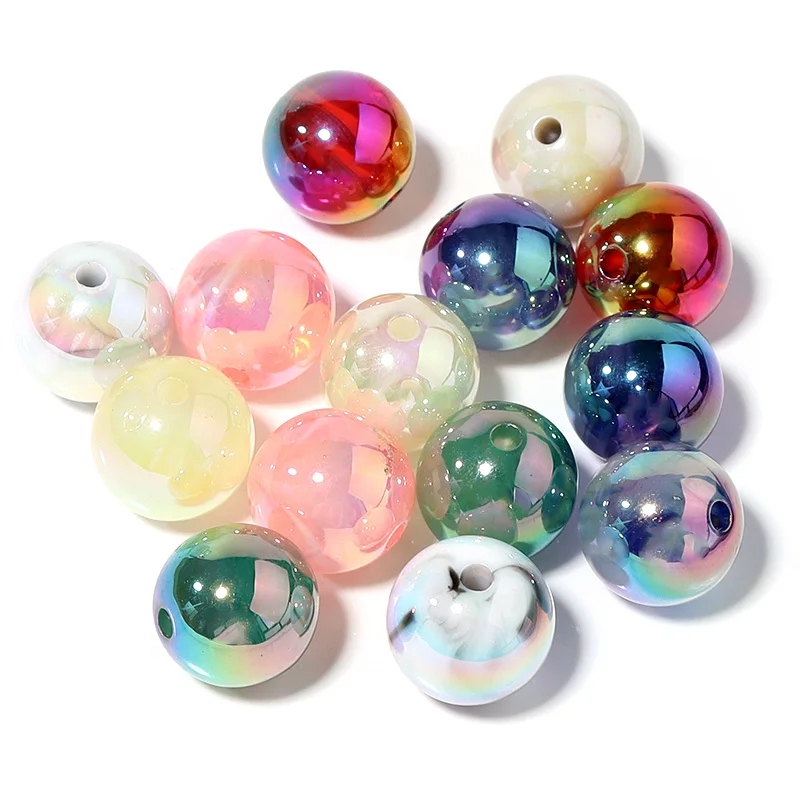 

10Pcs/Lot 16mm Acrylic Beads Colorful Bright Face Large Hole Round Beads Diy Mobile Phone Chain Bracelet Jewelry Accessories