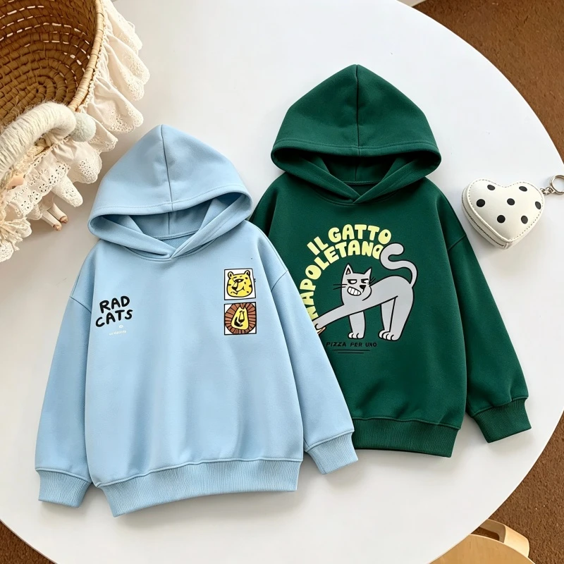 Daily Clothing For Little Boys Girls Double-side Print Hoodies Fashion Casual Hooded Tops Child'sSolid Color Versatile Pullovers
