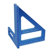 Carpenter Square Aluminum Miter Triangle Ruler Precision Hole Scriber Woodworking Square Protractor 45/90 Degree Durable Blue