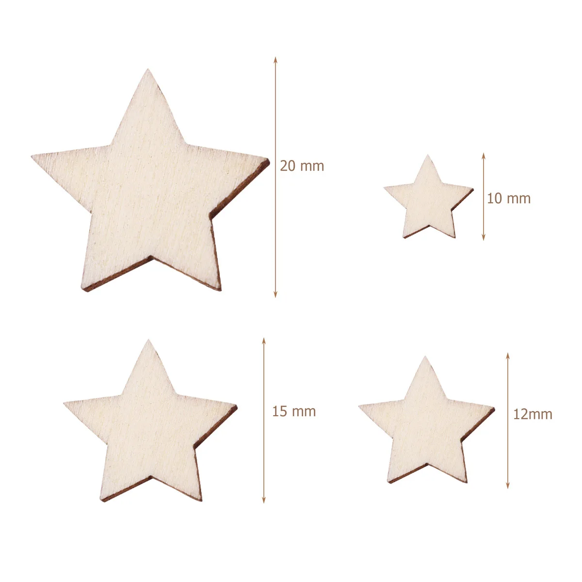 

200Pcs Wooden Pentagram Shapes Mixed Sizes 10Mm 12Mm 15Mm 20Mm DIY Handcraft Wedding Christmas Decorations Wooden Pentagram