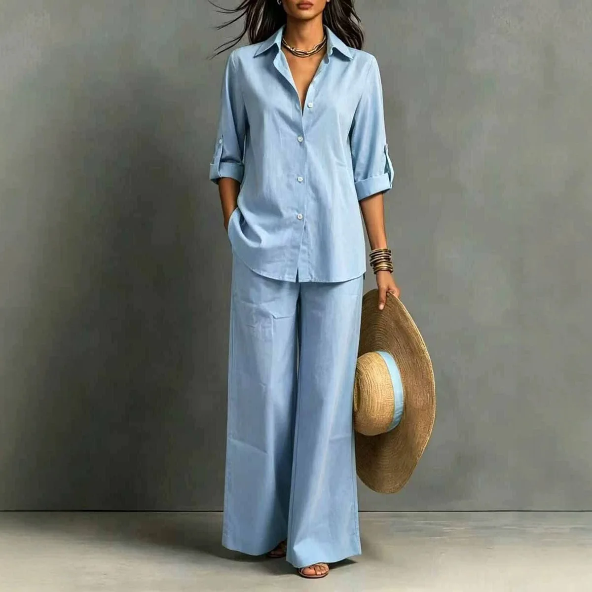 Bohemian Spring Summer Matching Set Women Blouse Pants Jumpsuit Tops