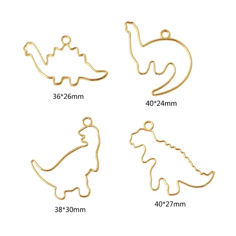 4pcs/Set Cartoon Dinosaur Metal Frame Handmade UV Open Bezel Setting DIY Jewelry Dropship