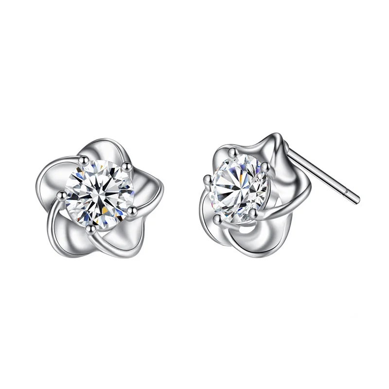 Fanqieliu Real 925 Sterling Silver Woman\'s High-quality Fashion Jewelry New Crystal Zircon Flower Stud Earrings FQL23650