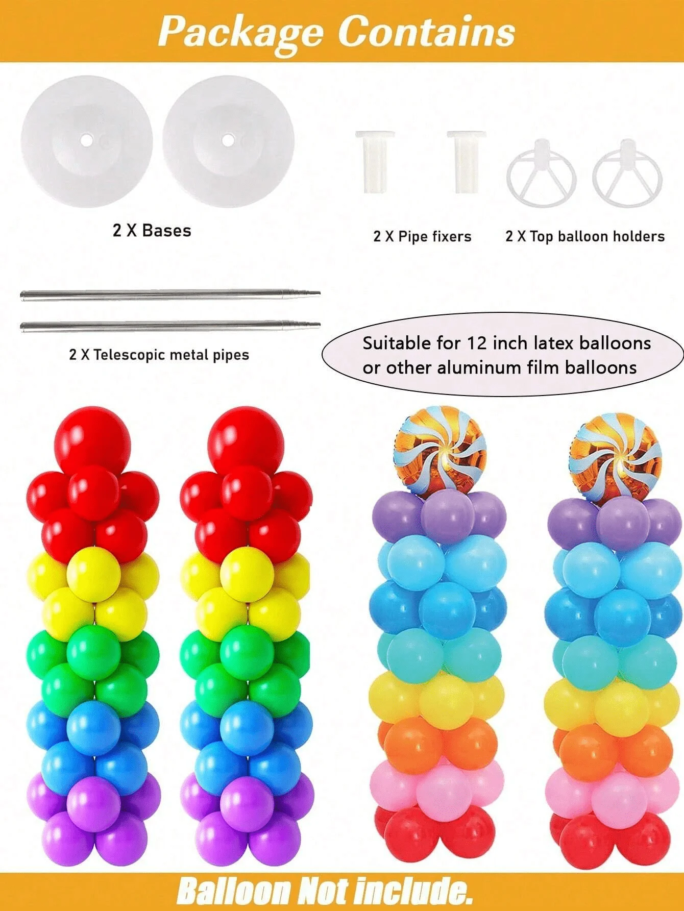 1/2 conjunto kit de suporte de coluna de balão ajustável-base incluída, suprimentos de decoração de festa
