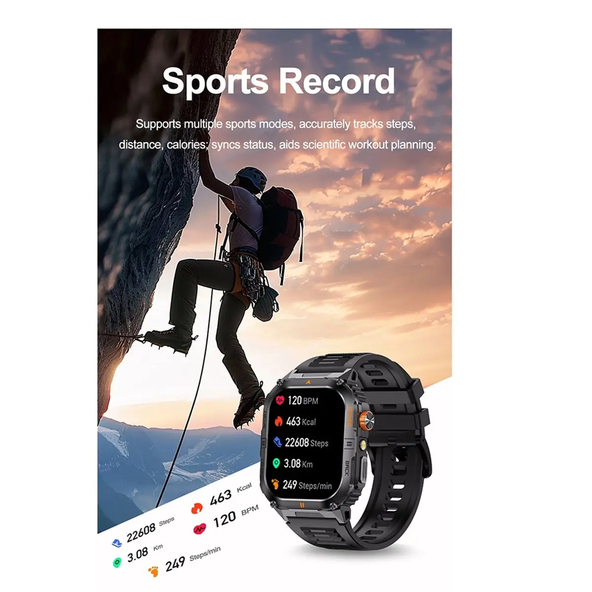 

~CLEARANCE A New Smartwatch with LED Flashlight for Men Heart Rate Bluetooth Call Waterproof Outdoor GPS Sports Watch B