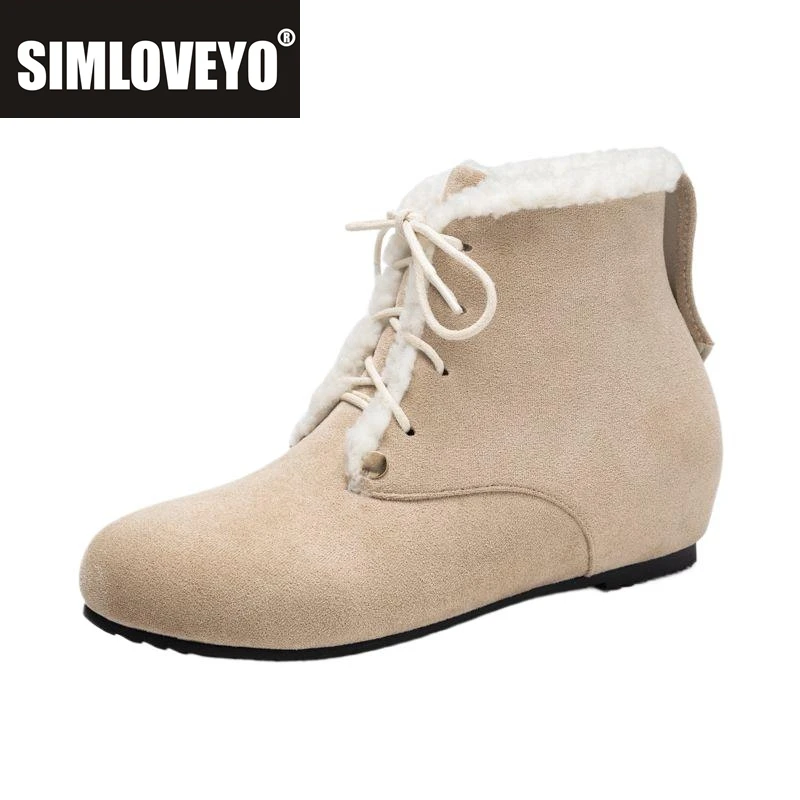 

SIMLOVEYO Брендовые зимние ботинки с круглым носком, увеличенный каблук, 3 см, шнуровка, размер 41 42, 43, мягкие повседневные ботильоны для отдыха