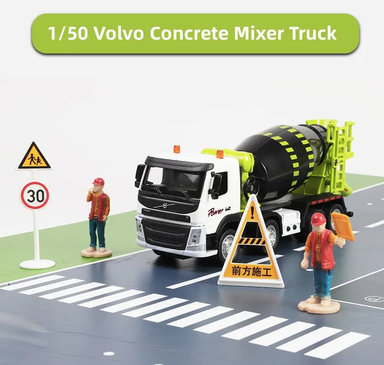 Volvo Concrete Mixer Truck 1/50 Toy Lorry Engineering Car Miniature Vehicle Diecast Metal Model Sound Light Collection Gift Boy