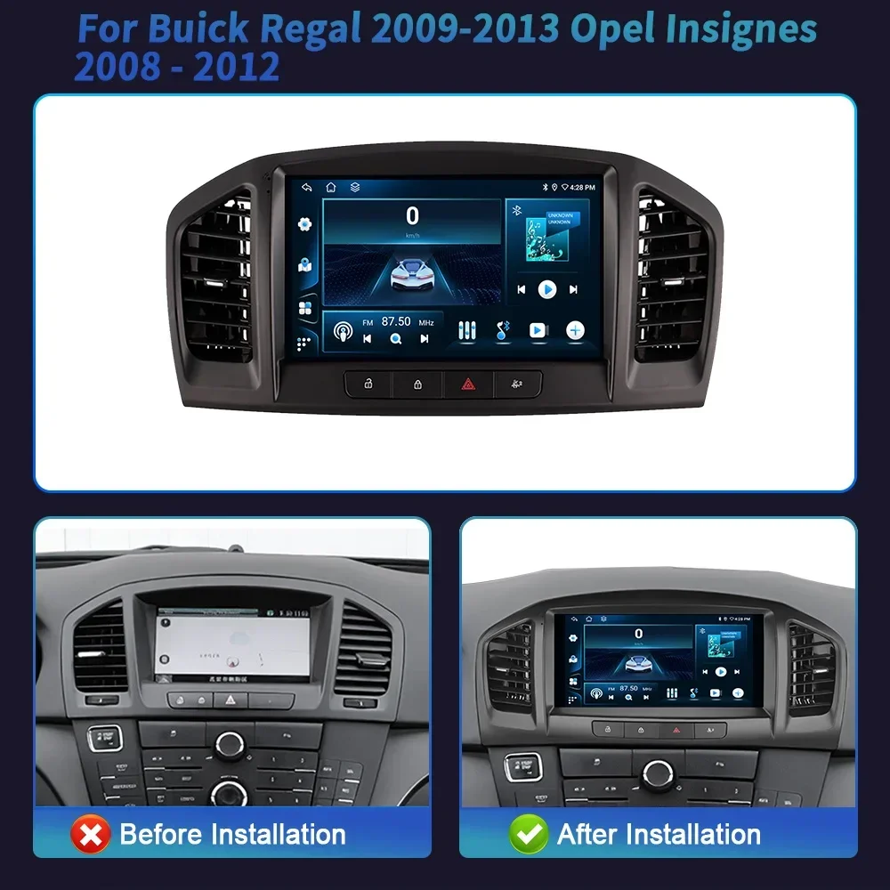 For Buick Regal 2009-2013 Opel Insignes 2008-2012 Android 14 Car Radio 4G GPS Wireless Bluetooth Carplay Multimedia Touch Screen