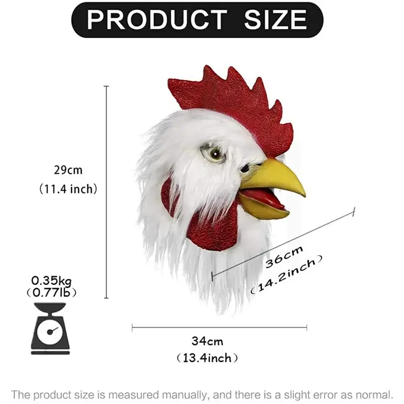 オンドリチキンヘッドマスク大人、動物コックラテックス小道具ハロウィンコスプレ仮装パーティー仮装用、ホワイトhjk.5