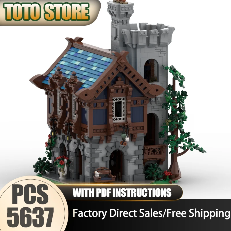

Medieval Castle Model Moc Building Block Pottery Shop Building Model Technology Brick DIY Assembly Modular Construstion Toy