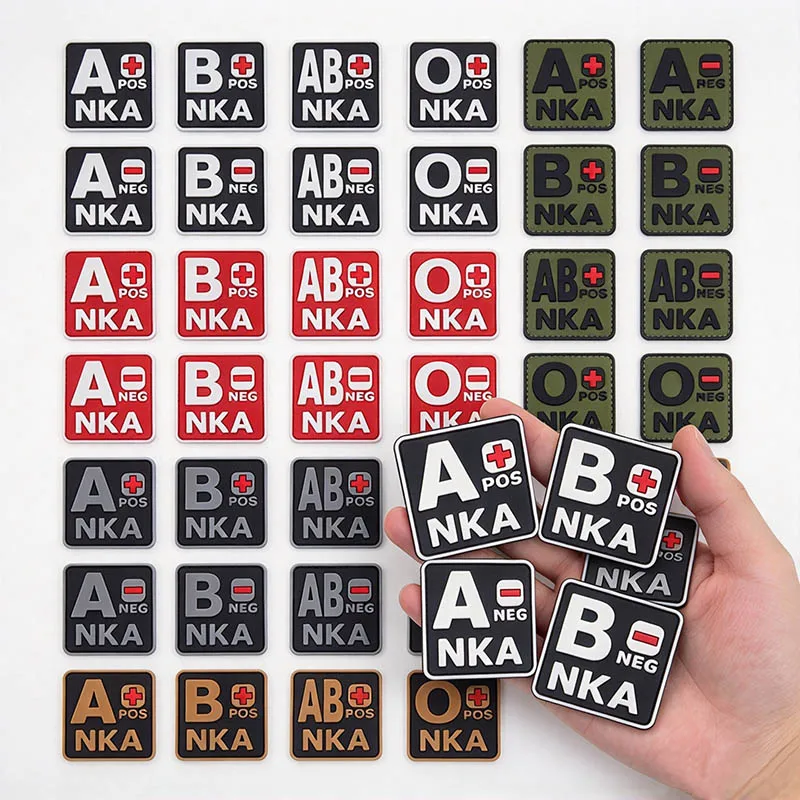 NKA Blood Type PVC Rubber Patch Hook & Loop Morale Badge A B AB O POS NEG Tactical Medical Applique for Vest Backpack Uniform