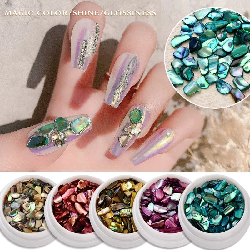 1Pc Polished Colorful Iridescent Aurora Abalone Shell Fragments Box Set UV Gel Manicure DIY Nail Art Decoration Accessories