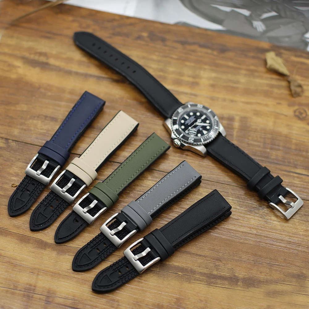 Oxford Canvas Fabric Watch Band Waterproof Sailcloth Watch Strap 18mm 20mm 22mm Silicone Men Wrist Strap Sports Bracelet