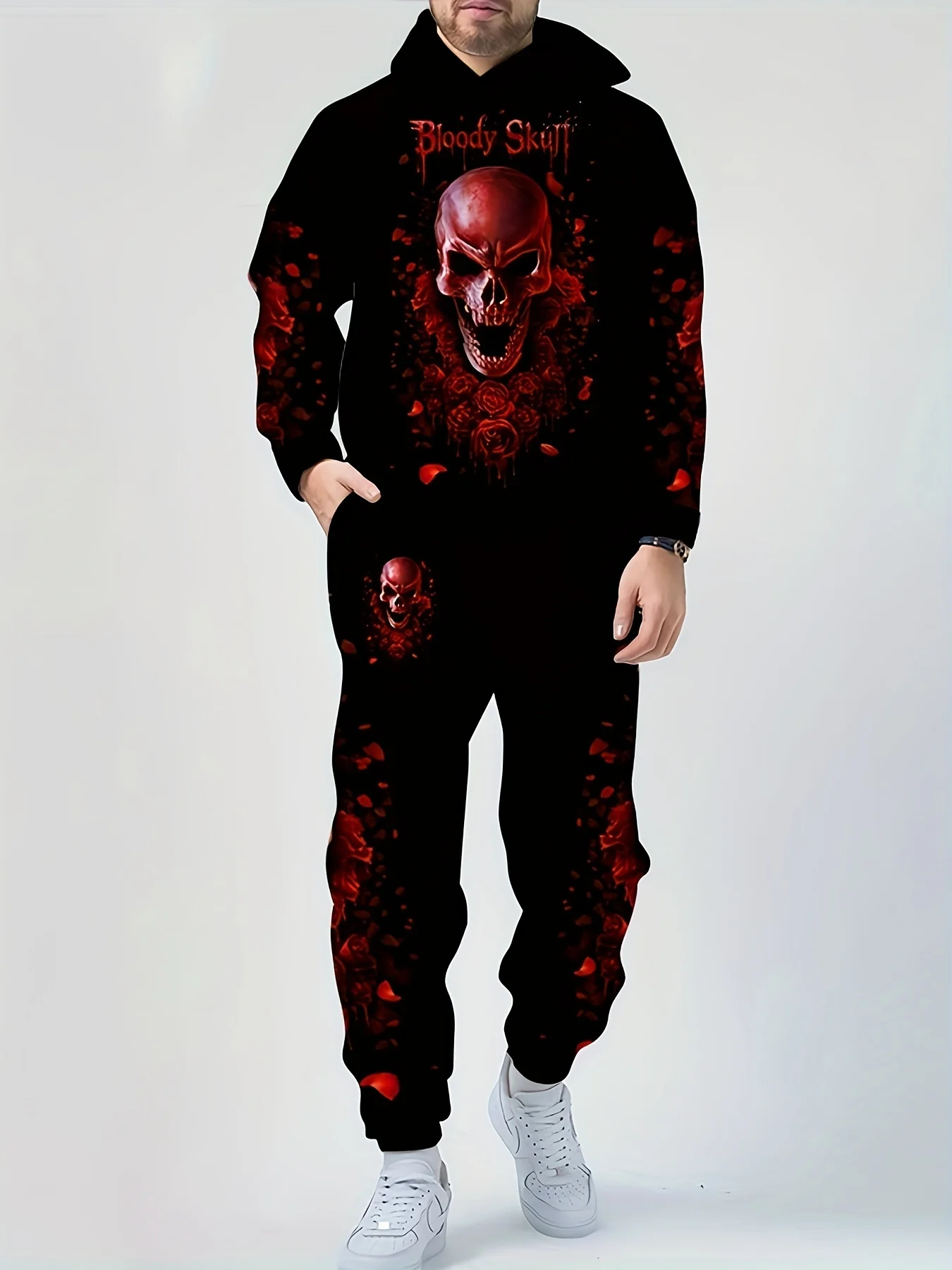 Halloween Men\'s 2Pcs Outfits 3D Skull Print Hooded Sweatshirt Men Women Casual Sportswear Set kids Hoodie+Pants 2pcs Set