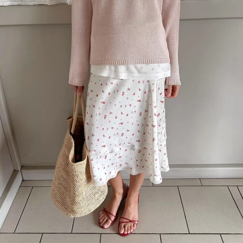 

Tuularose Lace Printed Skirts New Contrast Patchwork Casual Skirts Fashion Elegant Luxury Party Women Chic Maxi Skirts Outfits