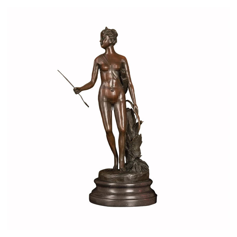 SHR-077 Diana Artemis Statue Sculpture Bronze Greek Goddess of Hunting Moon Figurine Antique Copper Art Decor Accessories