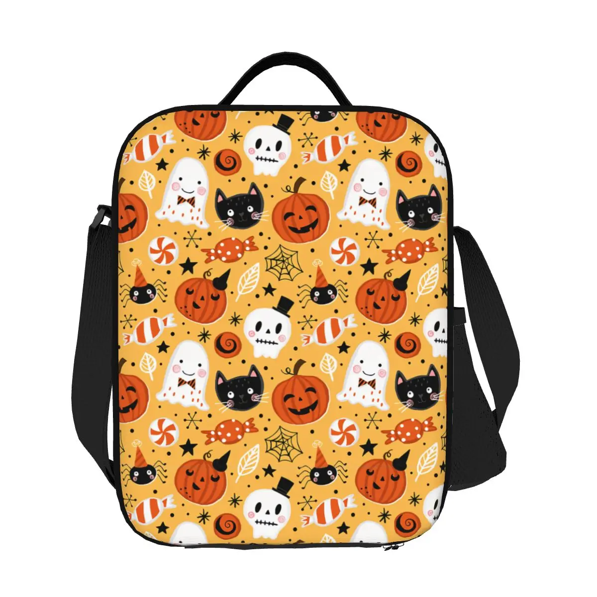 

Сумка для обеда на Хэллоуин, тыквы, призраки, кошки, черепа, мужская и женская термохолодильник, изолированные ланч-боксы для детей, школы