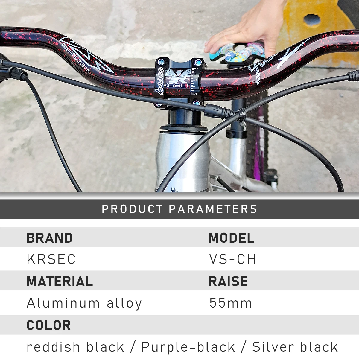 KRSEC 31,8 mm Mountainbike-Lenker, Fahrrad-Riser-Lenker aus Aluminiumlegierung, 55 mm Aufstieg, 780 mm Länge, Lenker mit heller Oberfläche – Detail 2