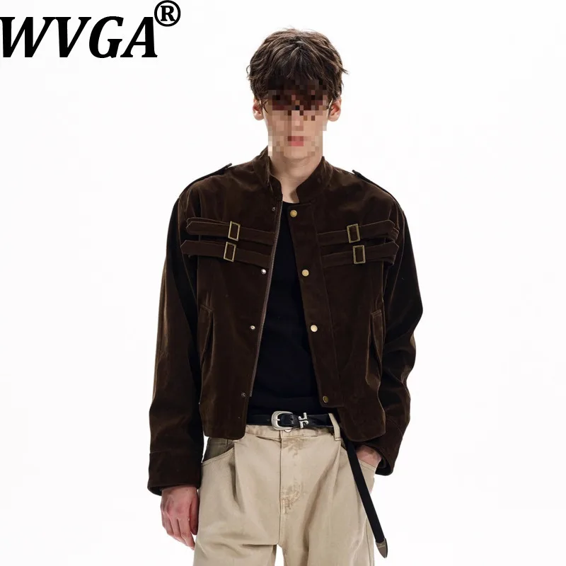 

WVGA Spring Autumn New Men Tide American Style Darkwear Trendy Jacket Niche Chic Casual Stand Collar Short Coats Ins Y2K W15587