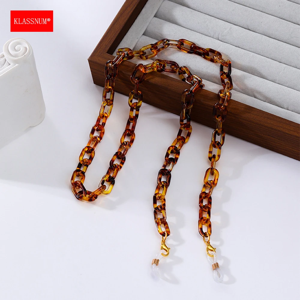 KLASSNUM Multicolor Brown Acrylic Sunglasses Lanyard Necklace Women Men Trendy Glasses Chain Eyewear Hanging Rope Accessories