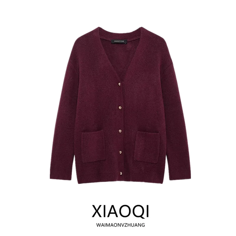 

Loose Long Sve V-Ne Flat Needle Knitted Open Cardigan Outerwear 2025 New Women's Faion Commute Sle Regular Length