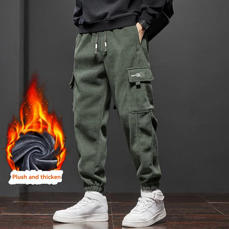 Brand Clothing Men's Pants 2023 New Winter Fleece Warm Corduroy Pants Cargo Work Thick Baggy Streetwear Joggers Trousers Male 