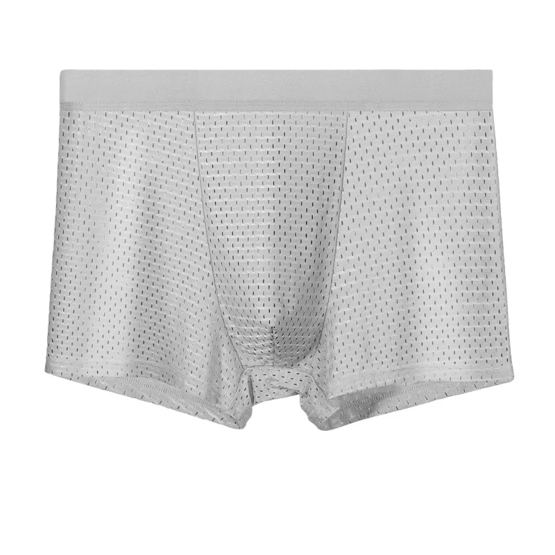 الملابس الداخلية للرجال الحرير الجليد شبكة جوفاء سراويل بوكسر المتضخم سراويل منتصف الخصر تنفس السروال رجل الملاكمين المضادة للبكتيريا