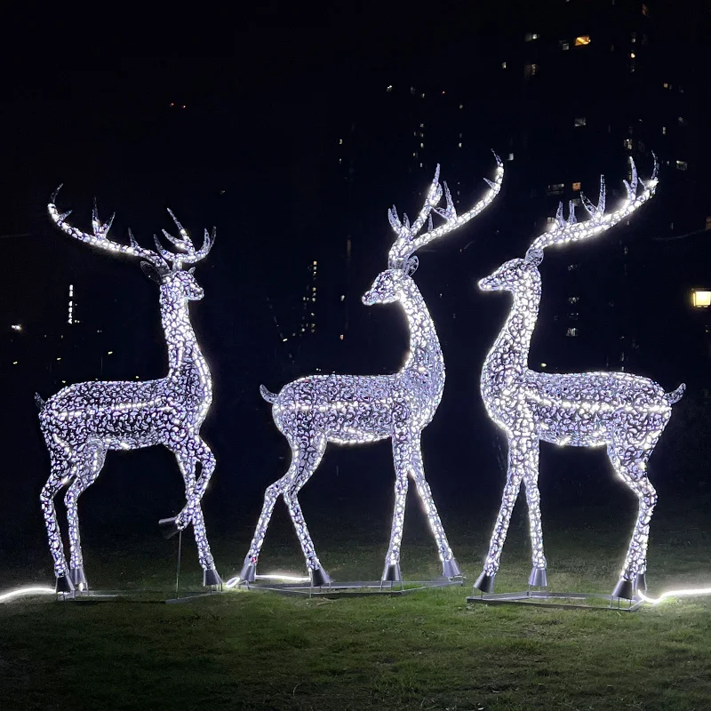 

Outdoor simulation wrought iron sika deer sculpture stainless steel garden landscape decoration sketch animal lawn greening
