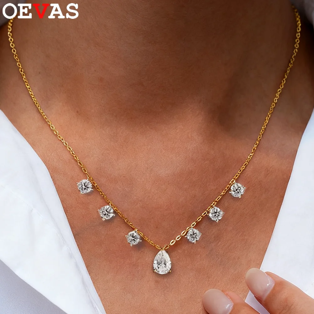 

OEVAS 5cttw/6cttw Pear Cut Moissanite Pendant Necklace S925 Silver 18K Gold Lab Diamond Tassel NeckChain For Women Fine Jewelry