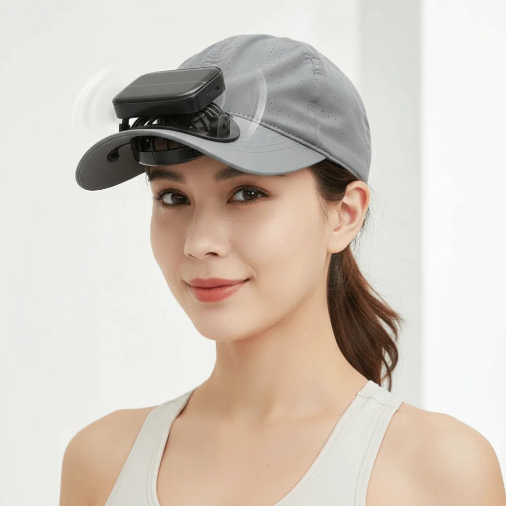 Portable Solar Powered Fan Baseball Cap Solid Color Adjustable Rechargeable Fan Hat Versatile Lightweight for 3.7V/300mAh