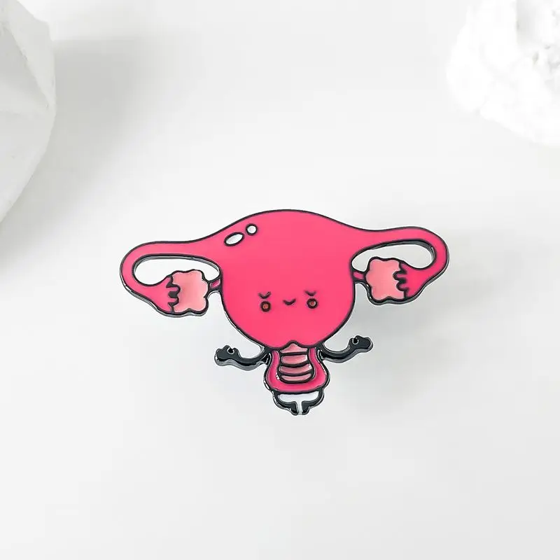 Harong Lovely Uterus Enamel Pin Fashion Funny Medical Cute Anthropomorphic Body Organs Lapel Brooch Gynecologist Jewelry