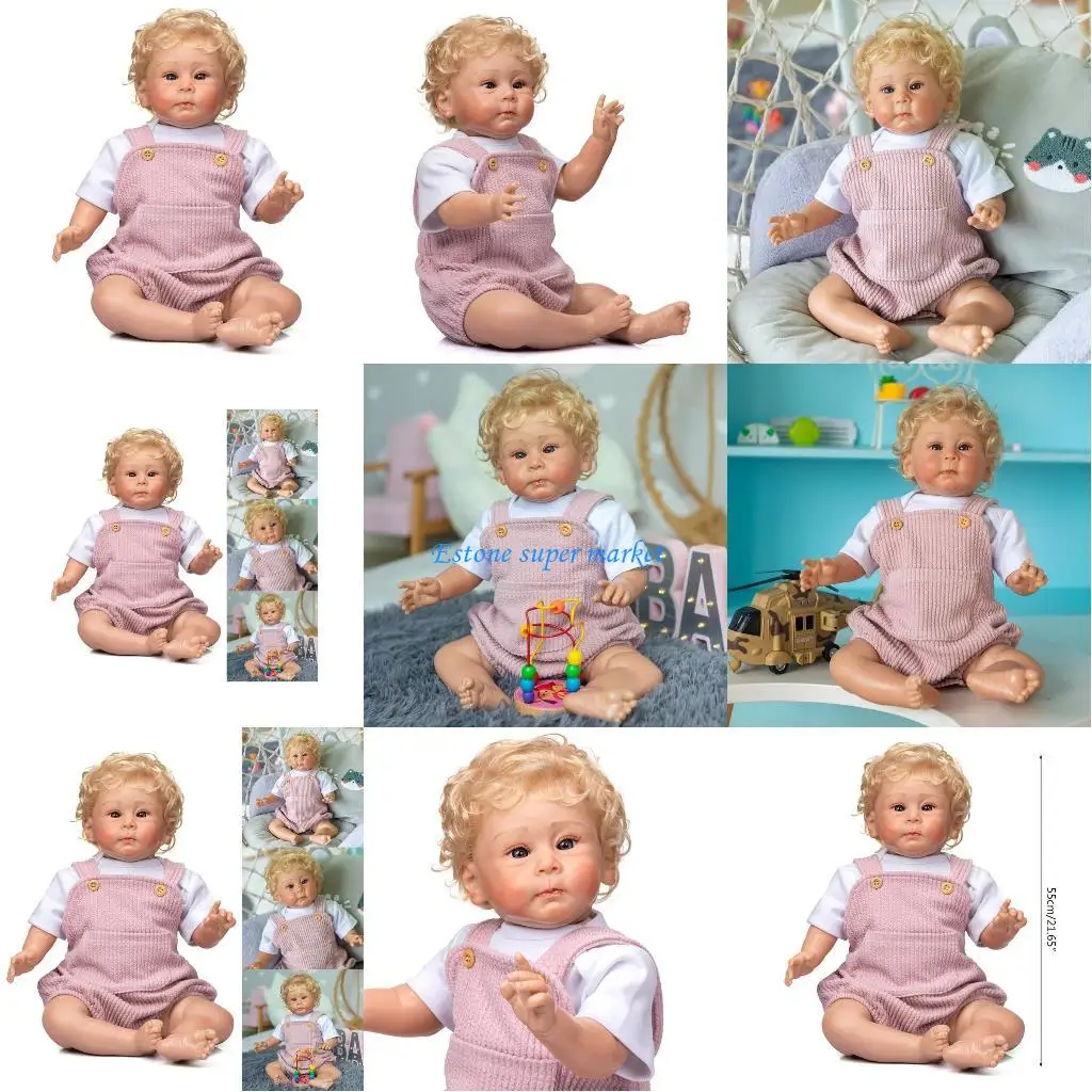 090B 21In قوقازي نابض بالحياة للدمية التي تولد من جديد مع عيون مفتوحة وشعر أشقر للأطفال الرضع تود