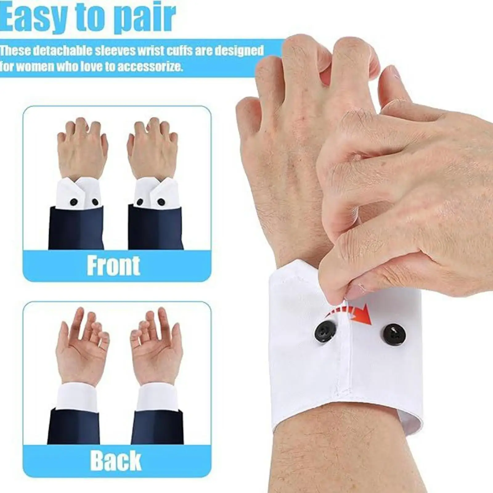 

2 Set White Shirt Cuffs for Women Men False Sleeves Removable Wrist Cuffs for Coat Jacket