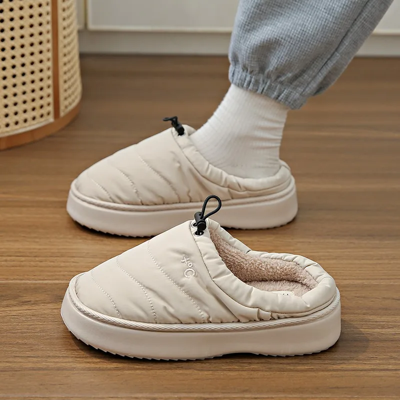 Women's Solid Color Shoes Comfortable Mid Heel Cotton Slippers Autumn and Winter Women Keep Warm Casual Fashion Cotton Slipper