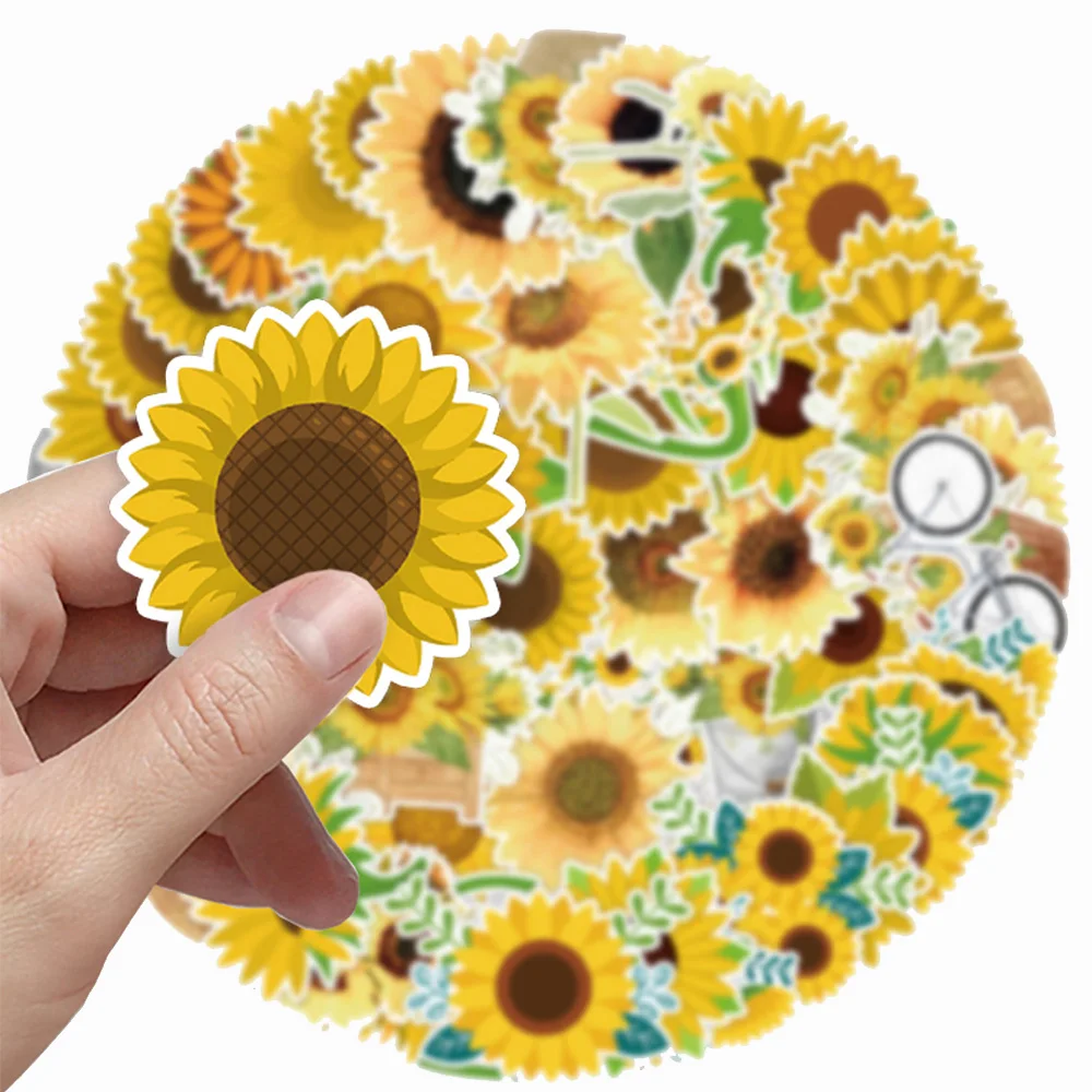 10/30/50 قطعة نبات لطيف عباد الشمس ملصقات الجمالية الكرتون ملصق مضاد للمياه DIY بها بنفسك الغيتار الأمتعة الهاتف الكتابة على الجدران مائي بالجملة