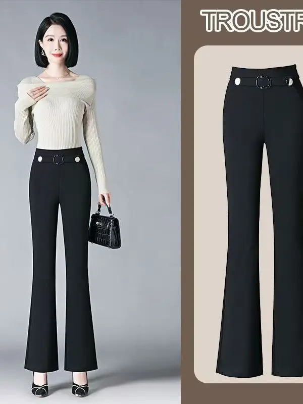

High Waist Slimming Drapey Bla Flared Pants for Women Commute Sle Polyester Fiber Long Pants Spring Autumn New Arrival
