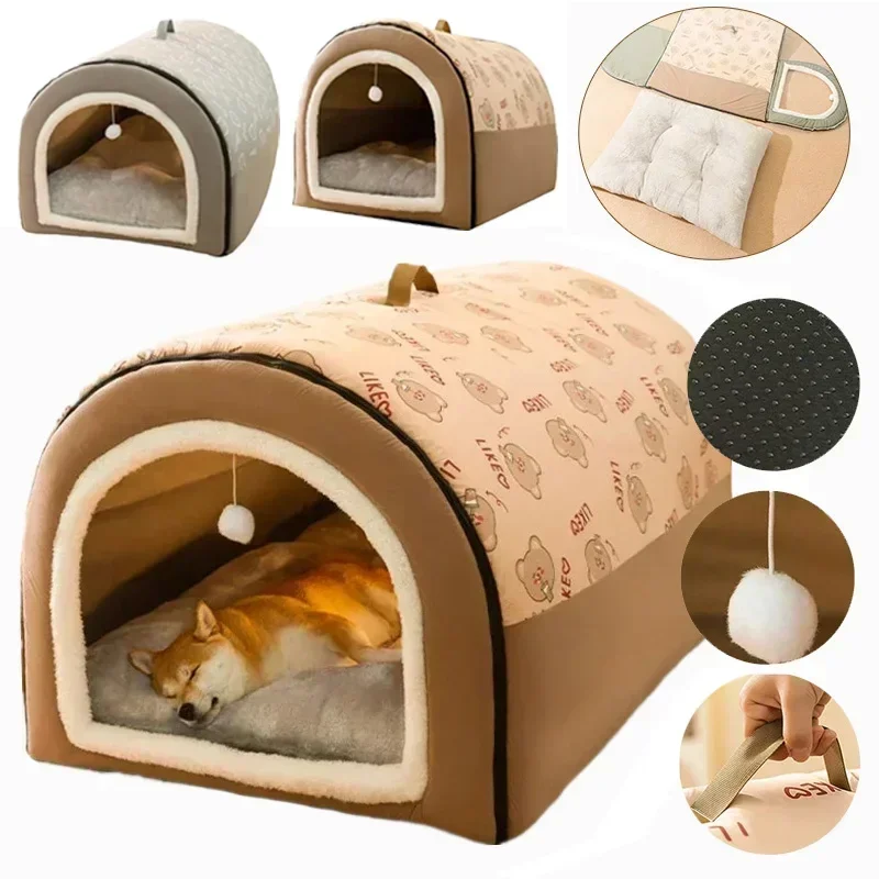 Perrera para perros grandes, estera cálida para casa de perros de invierno, cama lavable desmontable para perros, tienda de campaña para dormir profundo para perros medianos y grandes, suministros para el hogar