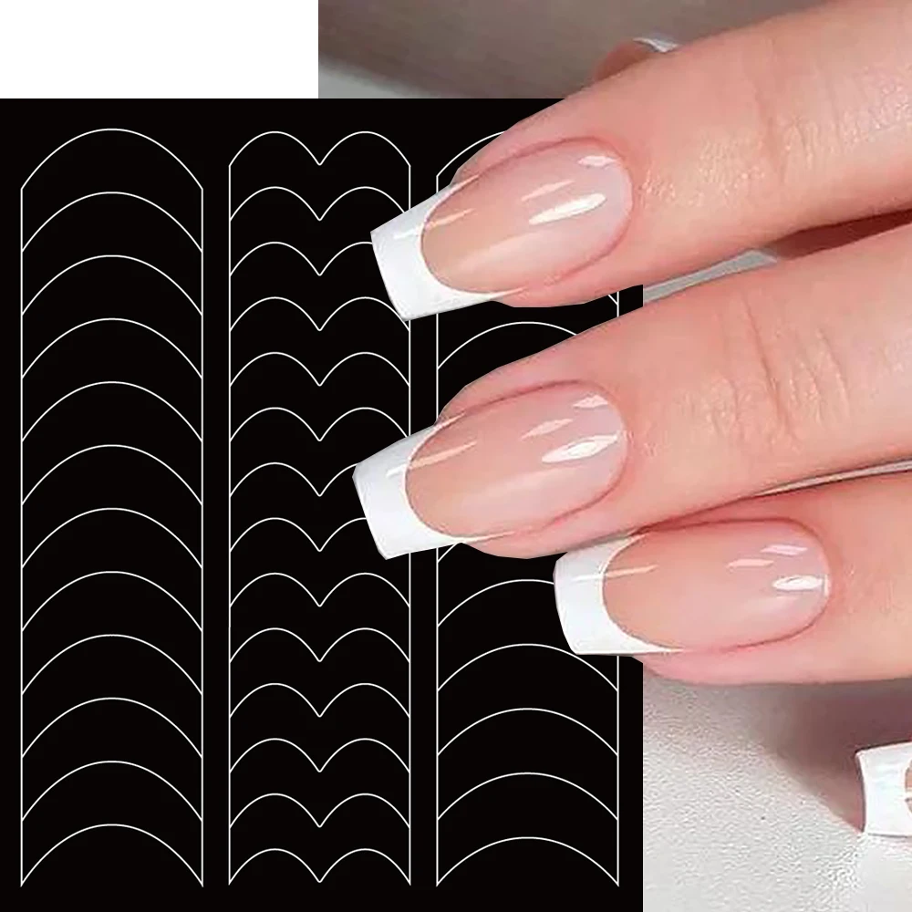 French Manicure Strips Nail Sticker Wave Lines Slider Finger Tip Design Airbrush Stencils Nail Decals DIY Nail Art Tools NLH-359